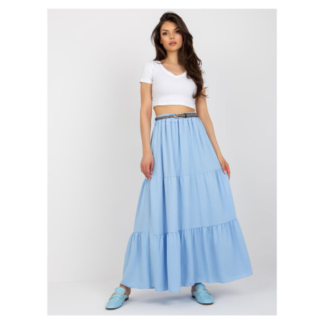 Světle modrá rozšířená sukně s volánkem Fashionhunters