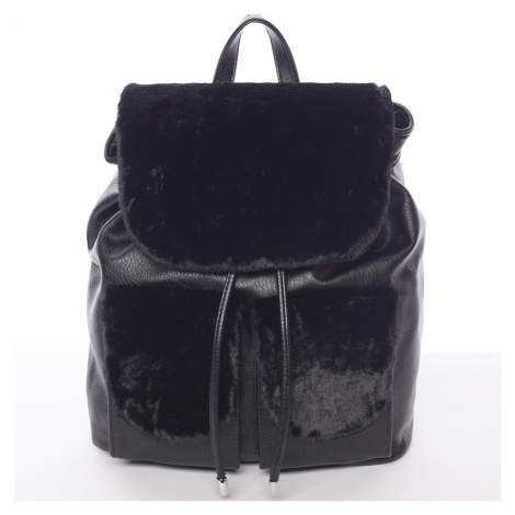 Elegantní dámský batoh s kožíškem Šantel, černý Silvia rosa