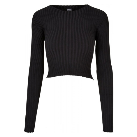 Ladies Cropped Rib Knit Twisted Back Sweater - black Urban Classics