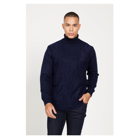 ALTINYILDIZ CLASSICS Men's Navy Blue Standard Fit Regular Fit Full Turtleneck Jacquard Knitwear  AC&Co / Altınyıldız Classics