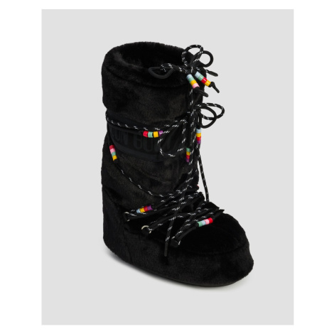 Černé Dámské Zimní Boty S Kožíškem Moon Boot Icon Faux Fur Beads