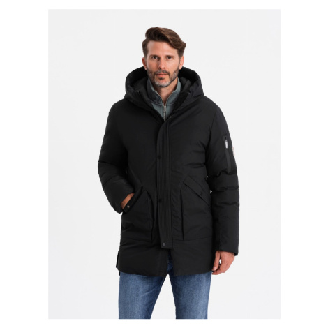 Men's long seasonal outdoor style jacket - black V1 OM-JALJ-0202 Ombre