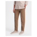 Ombre Men's classic cut chino pants with fine texture - brown