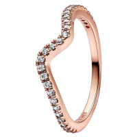 Pandora Vlnitý bronzový prsten se zirkony Rose Timeless 182539C01 58 mm