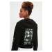 Trendyol Black Licensed Mona Lisa Printed Basic Hooded Knitted Slim Sweatshirt