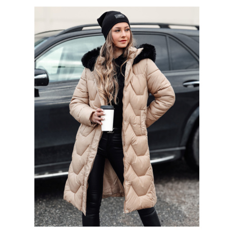 Dámská dlouhá bunda s kapucí WINTERACT prošívaná Dstreet TY4775 Barva: Béžová