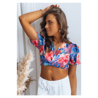 TMAVĚ MODRO-ČERVENÝ CROP TOP FLOWER BOOM Květinový vzor