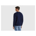 Benetton, Dark Blue Crew Neck Sweater In Pure Merino Wool