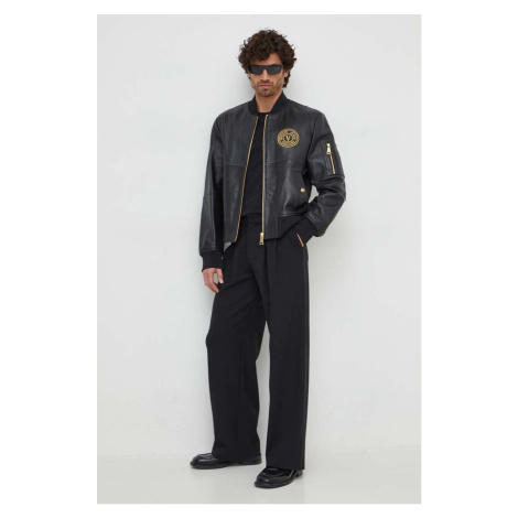 Kožená bunda Versace Jeans Couture pánská, černá barva, přechodná, 76GAVP06 CPPS3