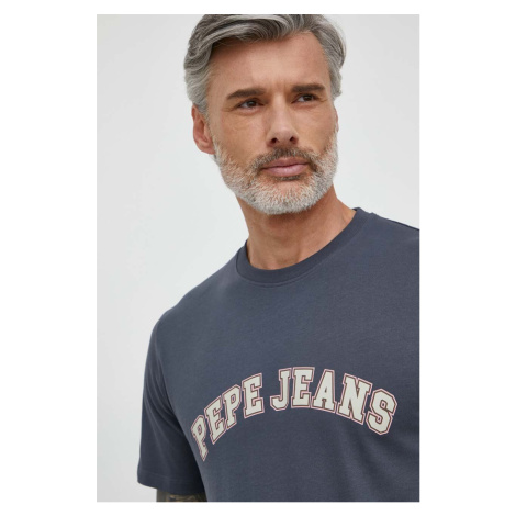 Bavlněné tričko Pepe Jeans šedá barva, s potiskem