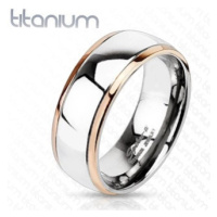 Titanový prsten s okraji měděné barvy a středem stříbrné barvy