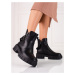 Luxusní kotníčkové boty dámské černé na plochém podpatku