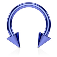 Piercing do nosu z oceli s titanovým povrchem - podkova v modrém odstínu ukončená hroty - Rozměr