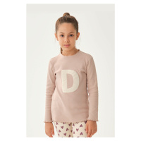 Dagi Pale Pink Embroidered Long Sleeve Sweatshirt