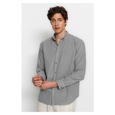 Trendyol Gray Regular Fit 100% Cotton Linen Look Shirt