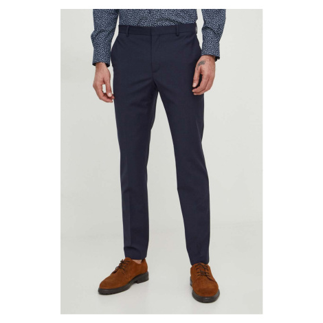 Vlněné kalhoty Calvin Klein tmavomodrá barva, jednoduché, K10K112936