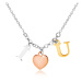 Stříbrný náhrdelník 925, nápis "I LOVE U" ve třech barevných odstínech