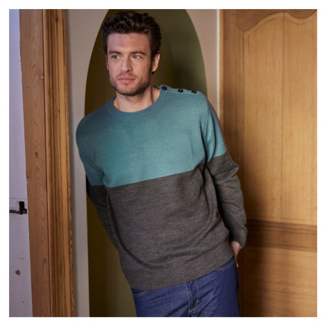 Blancheporte Dvoubarevný pulovr s knoflíky, vlna zelená/antracitová melír