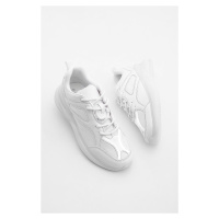 Marjin Women's Sneakers Patent Leather Detailed Thick Sole Sneakers Laresta White Patent Leather
