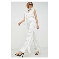 Kalhoty Calvin Klein dámské, bílá barva, široké, high waist