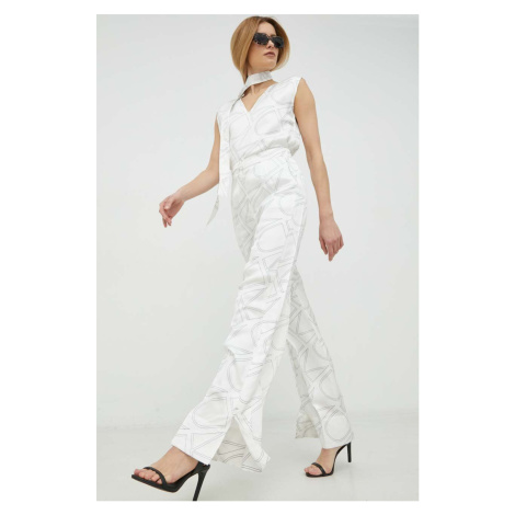Kalhoty Calvin Klein dámské, bílá barva, široké, high waist