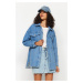 Trendyol Blue Quilted Oversize Denim Jacket