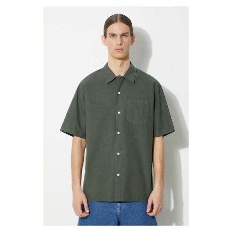 Košile Norse Projects Carsten Cotton Tencel pánská, zelená barva, regular, s klasickým límcem, N