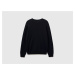 Benetton, Black V-neck Sweater In Pure Merino Wool