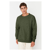 Trendyol Khaki Oversize Crew Neck Hair Knitted Sweater