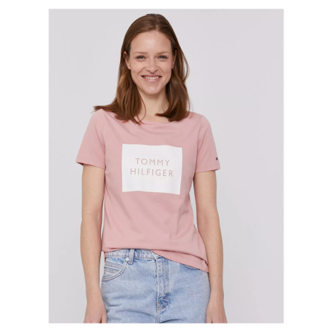 Tommy Hilfiger dámské růžové tričko Box | Modio.cz