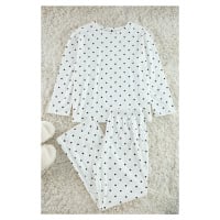 Trendyol Curve Ecru Heart and Polka Dot Patterned Knitted Pajama Set