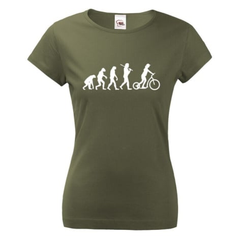Dámské tričko Evoluce koloběžkářky - tričko pro milovníky koloběžek BezvaTriko
