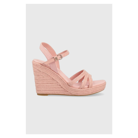 Sandály Tommy Hilfiger ESSENTIAL WEDGE SANDAL dámské, růžová barva, na klínku, FW0FW07159