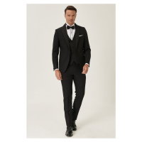 ALTINYILDIZ CLASSICS Men's Black Extra Slim Fit Slim Fit Vest Patterned Tuxedo Tuxedo