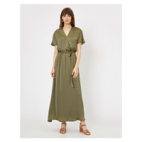 Koton Women's Green V-Neck Short Sleeve Maxi Dress