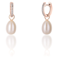 JwL Luxury Pearls Bronzové kruhové náušnice á la vévodkyně Kate s pravou perlou a zirkony 3v1 JL