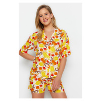 Trendyol Multicolored Fruit Printed Viscose Shirt-Shorts, Woven Pajamas Set