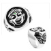 Masivní prsten, ocel 316L, stříbrná barva, černá glazura, usmívající se Budha