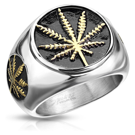 Mohutný ocelový 316L prsten - marihuanové listy v kruzích s glazurou Šperky eshop