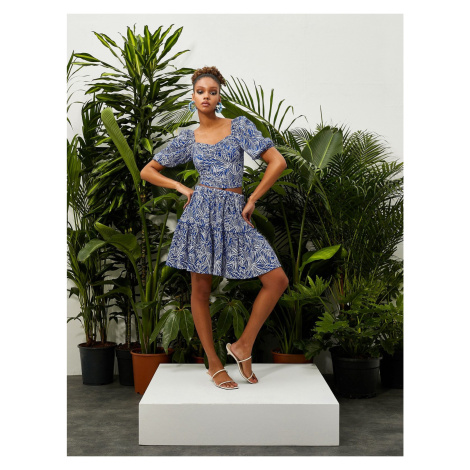 Koton Mini Skirt With Tropical Print Tiered