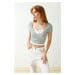 Trendyol Gray Double Layer Detailed Fitted/Body Hugging Ribbed Stretchy Knitted Blouse