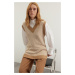 Trendyol Camel Striped V Neck Knitwear Sweater