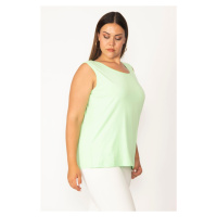 Şans Women's Plus Size Green Cotton Fabric Crewneck Tank Top