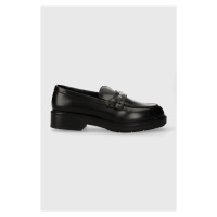 Kožené mokasíny Calvin Klein RUBBER SOLE LOAFER W/HW dámské, černá barva, na platformě, HW0HW020