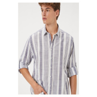 Koton Men's Navy Blue Striped Shirt