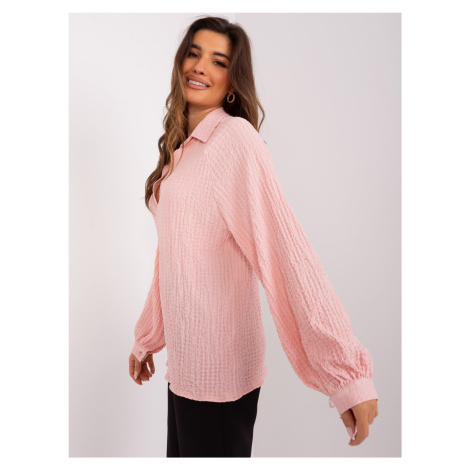 Světle růžová košilová halenka s límečkem Fashionhunters