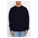 Trendyol Navy Blue Oversize/Wide-Fit Bear Animal Embroidered Cotton Fleece Sweatshirt