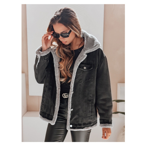 Dámská džínová zimní bunda s kožíškem Dstreet TY5172 - výprodej Barva: Šedá - tmavě
