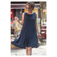 armonika Women's Navy Blue Sleeveless Skirt with Ruffles Dress