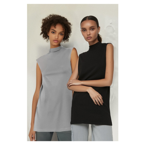 Trendyol 2-Pack Black-Gray High Neck Sleeveless Underwear Lining Tunic